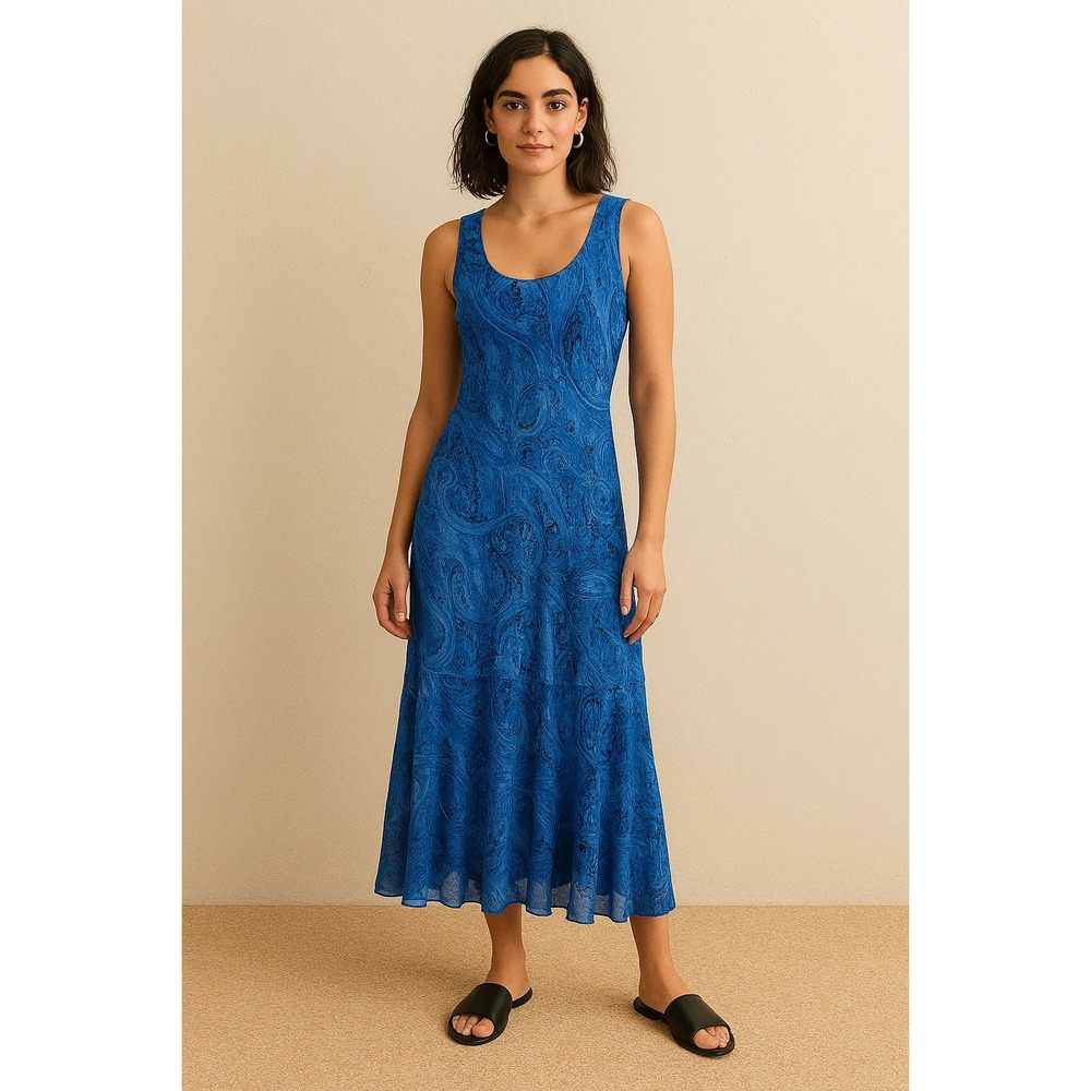 Jones Wear Dress Blue Paisley‎ Sleeveless Tiered Maxi Summer Casual Womens Sz 8